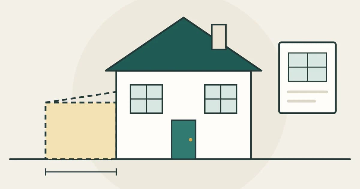 A house with a planned extension drawn in dashed lines and the plans beside it