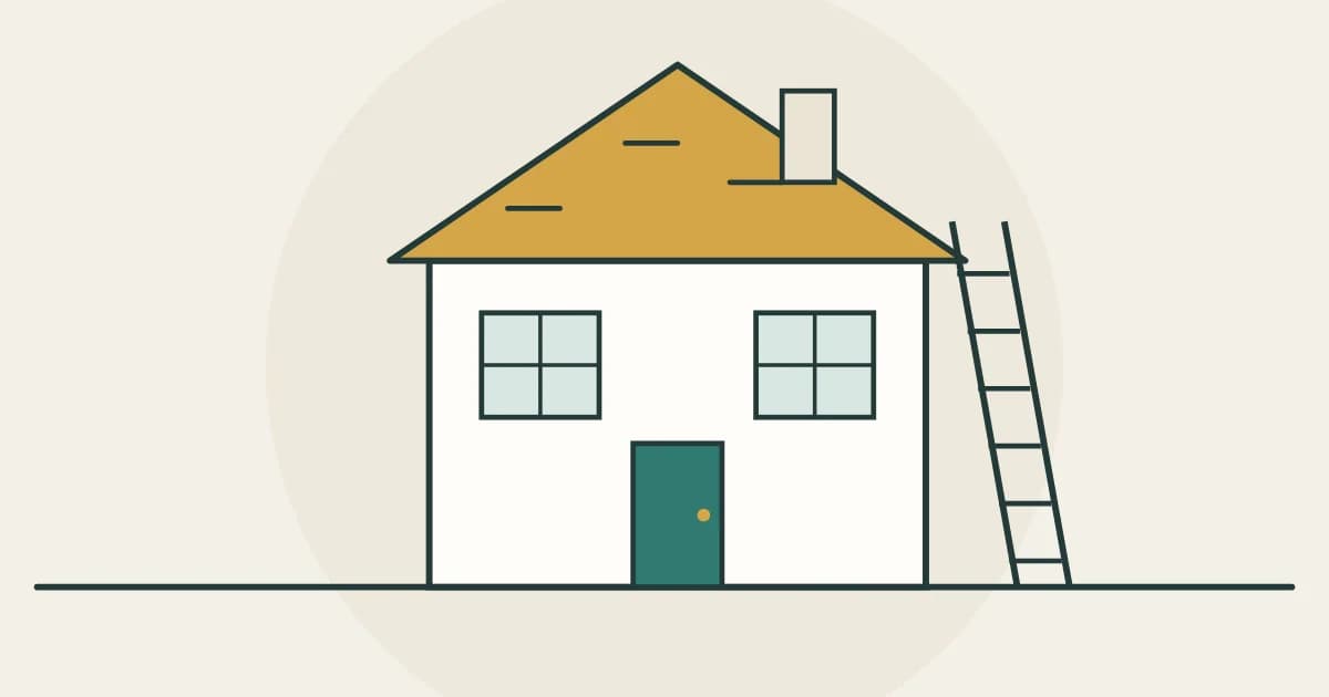A house with the roof highlighted and a ladder against the wall