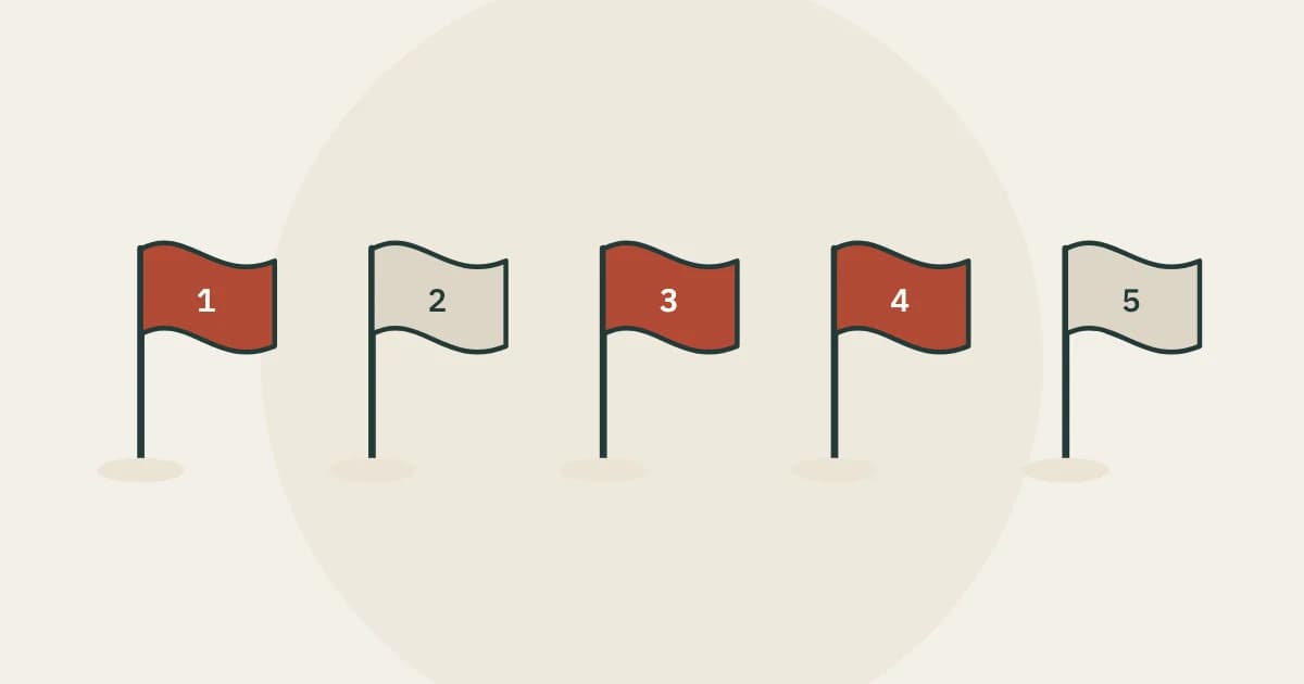 Five flags, three of them raised in red