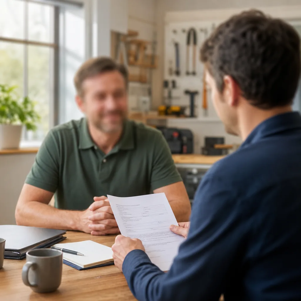 A worker holding a workplace injury compensation claim form in the UK.